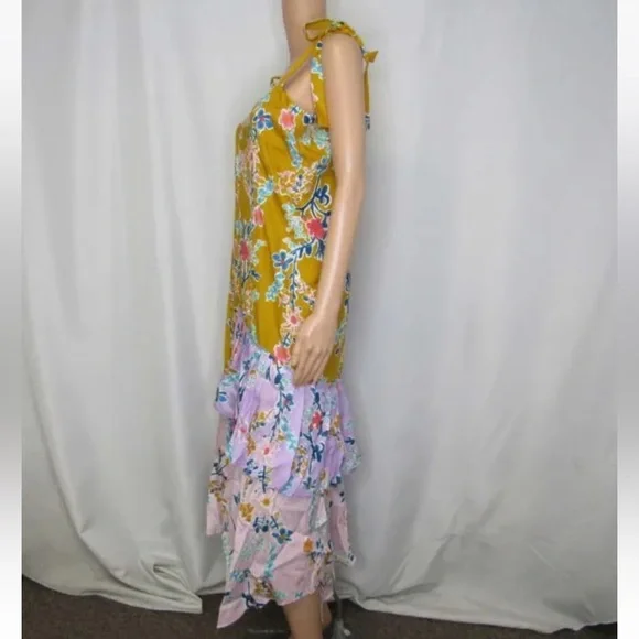 NWT Alivia The Lilly Fantasy Floral Sunshine slip midi tie shoulder summer dress - Picture 9 of 15